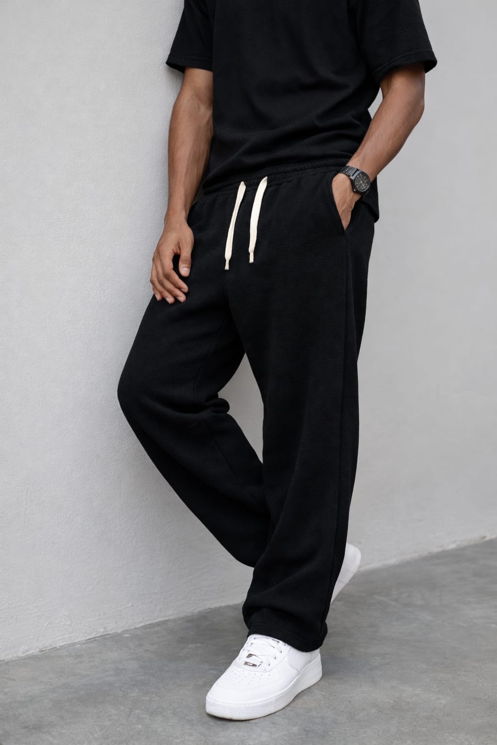 Wide-Leg Melton Pants