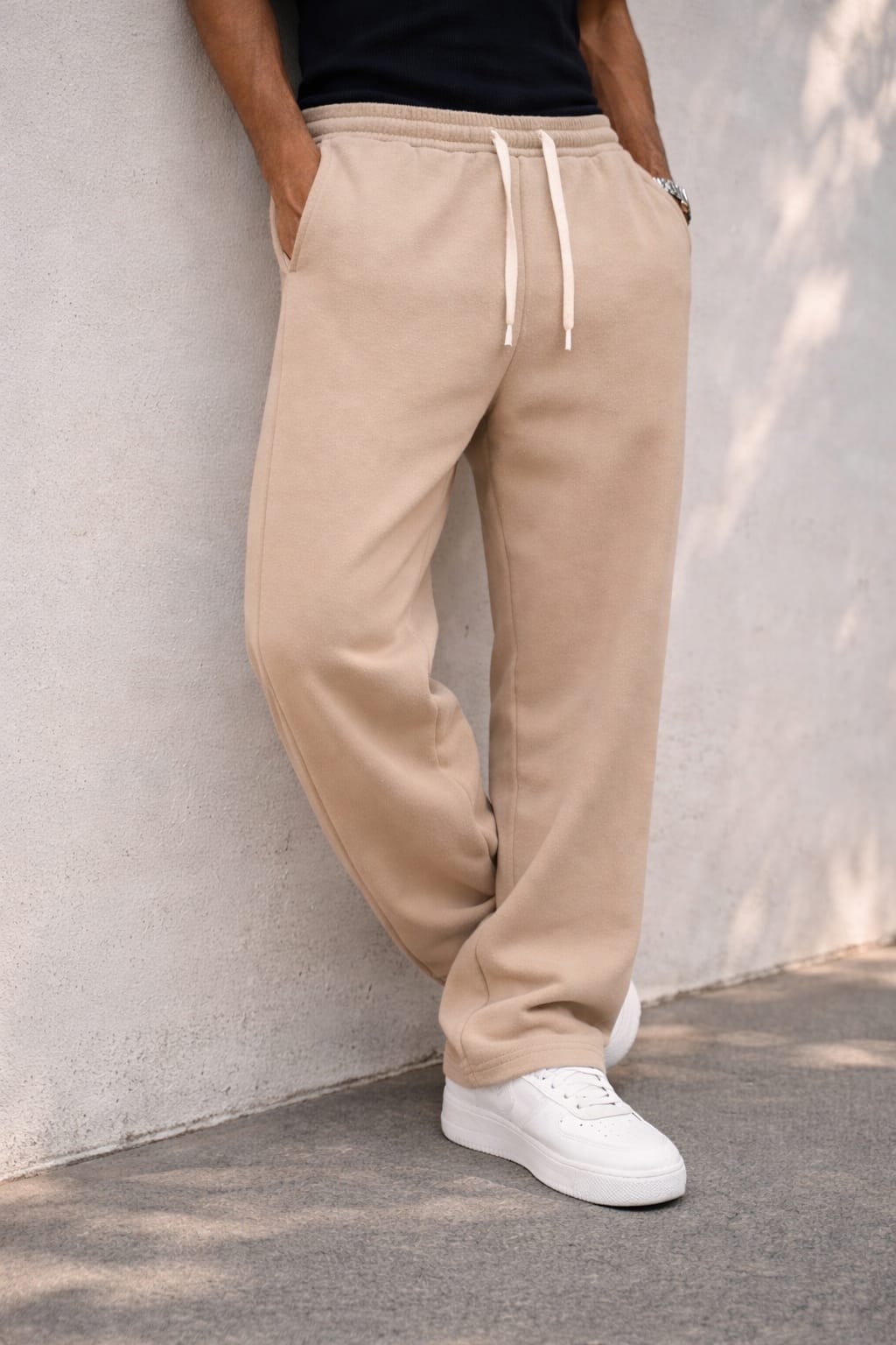 Wide-Leg Melton Pants